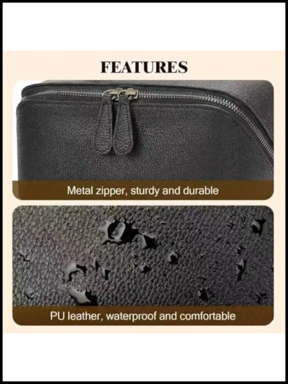 Waterproof Vegan Leather Travel Makeup Bag Organizer with Compartments &